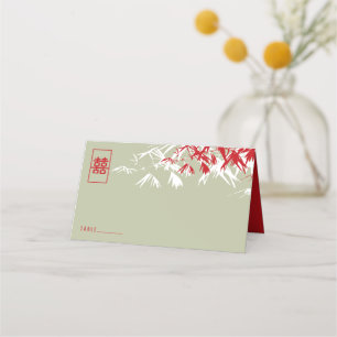 Moss & Red Bamboo Blätter Double Xi Chinesische Ho Platzkarte