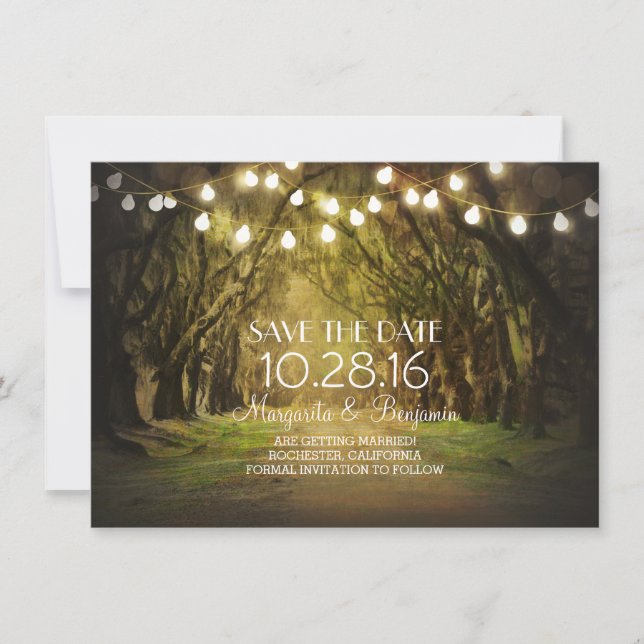 Moss Treppenweg Rustikale String-Leuchten Save the Date (Vorderseite)