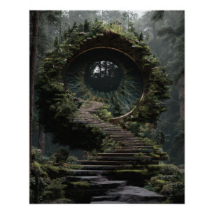Mossiger Waldportalpfad Fantasy-Kunst Poster
