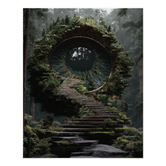 Mossiger Waldportalpfad Fantasy-Kunst Poster (Vorderseite)