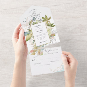 Mossy Autumn Pond Moderne Hochzeit All In One Einladung