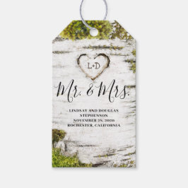 Mossy Birch Tree Herz Mr. und Mrs. Wedding Geschenkanhänger