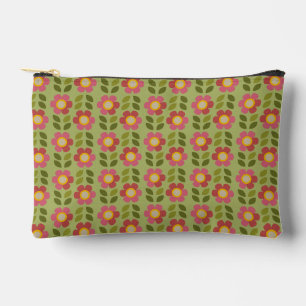 Mossy Bloom - Rosa und grüner Blumenpouch Zubehörtasche