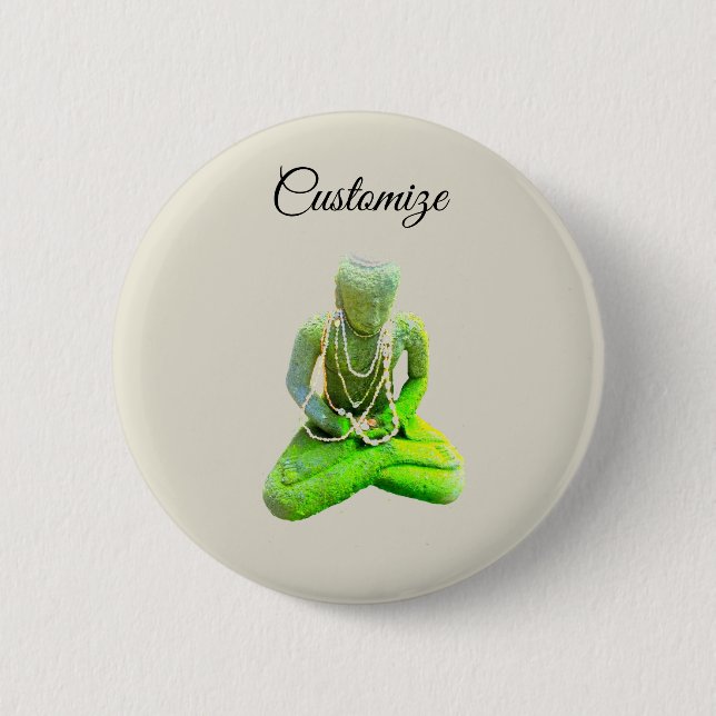 Mossy Green Buddha meditiert Thunder_Cove Button (Vorderseite)