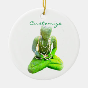 Mossy Green Buddha meditiert Thunder_Cove Keramik Ornament