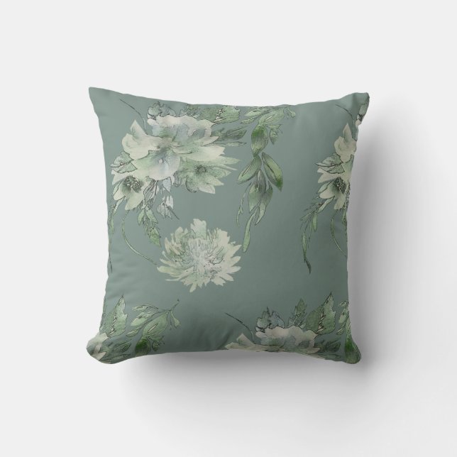 Mossy Green Floral Mystique Zeitgenössisch 16x16 Kissen (Vorderseite)