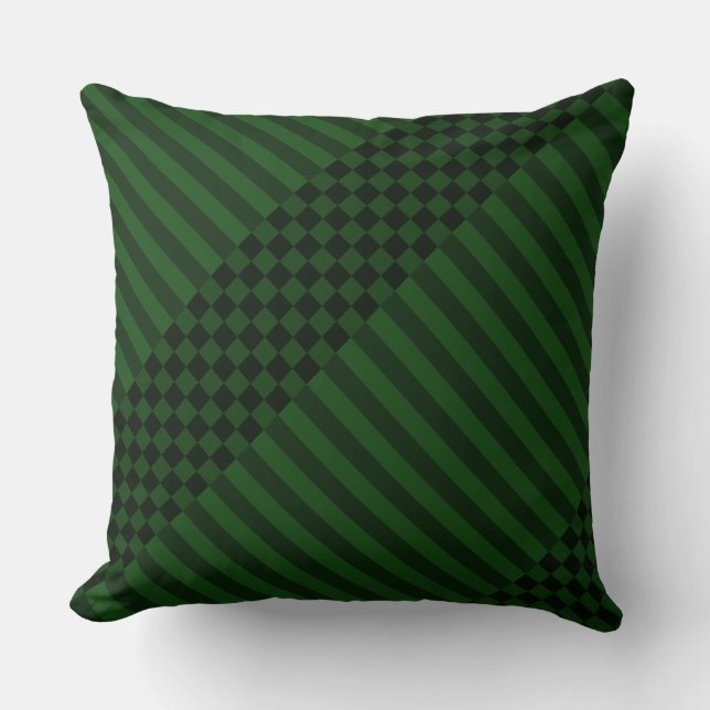 Mossy-Green Streifen und Schachbretter Kissen (Vorderseite)