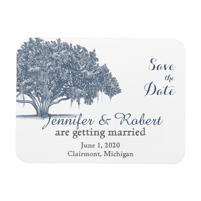 Mossy Oak Tree in Blue Wedding Save the Date Magnet (Horizontal)