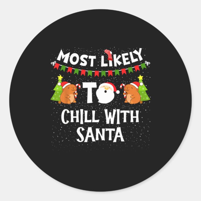 Most Likely Christmas Family Matching Funny Capyba Runder Aufkleber (Vorderseite)