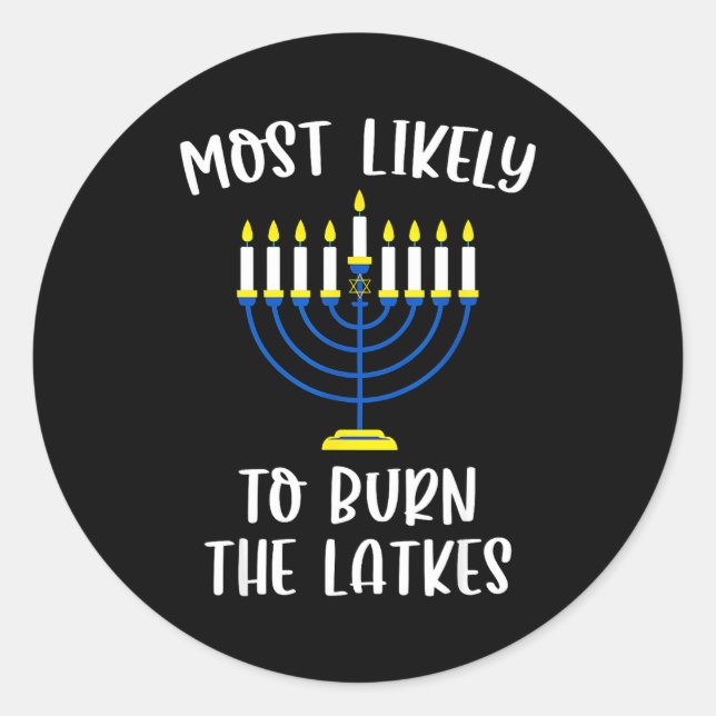 Most Likely To Burn The Latkes Hanukkah Group Matc Runder Aufkleber (Vorderseite)