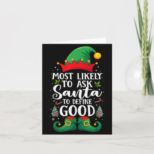Most Likely To Define Good Matching Christmas Elf  Karte (Vorderseite)