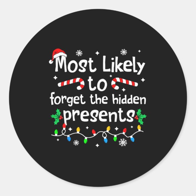 Most Likely To Forget The Hidden Christmas Matchin Runder Aufkleber (Vorderseite)