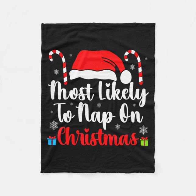 Most Likely To Nap On Christmas Family Funny Match Fleecedecke (Vorderseite)