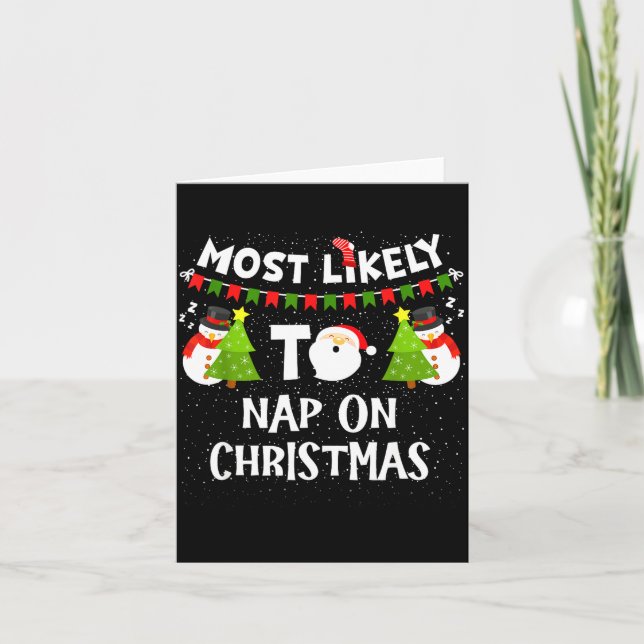 Most Likely To Nap On Christmas Funny Family Match Karte (Vorderseite)