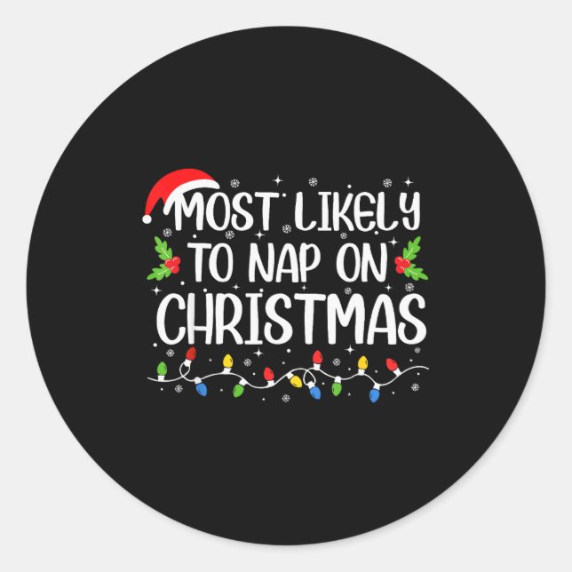 Most Likely To Nap On Christmas Funny Family Match Runder Aufkleber (Vorderseite)