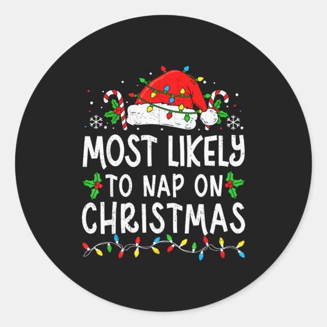 Most Likely To Nap On Christmas Funny Family Match Runder Aufkleber (Vorderseite)