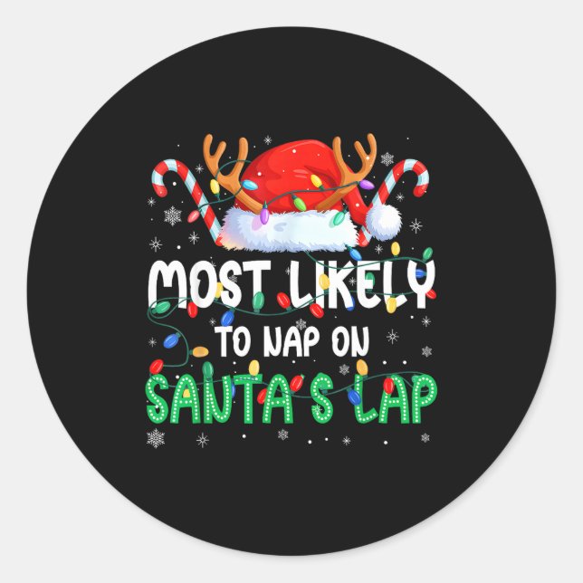 Most Likely To Nap On Santa's Lap Christmas Pajama Runder Aufkleber (Vorderseite)