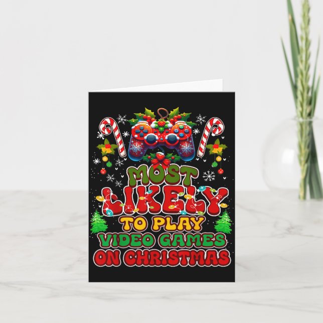 Most Likely To Play Video Games On Christmas Funny Karte (Vorderseite)