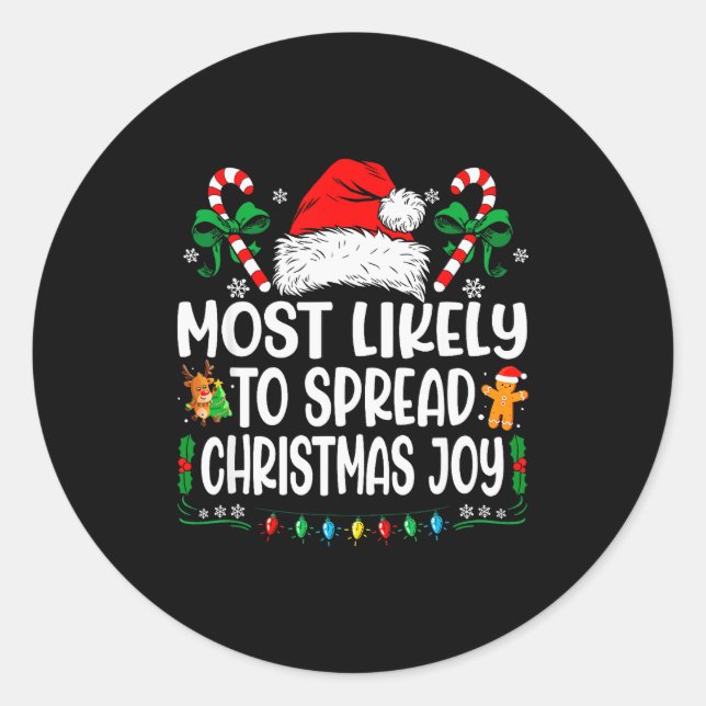 Most Likely To Spread Christmas Joy Family Matchin Runder Aufkleber (Vorderseite)