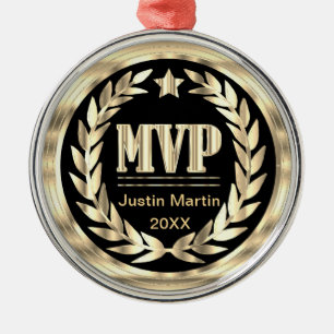 Most Valuable Player Gold and Black Medal Award Ornament Aus Metall