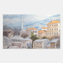 Mostar, Bosnien - Akrylenmalerei Rechteckiger Aufkleber