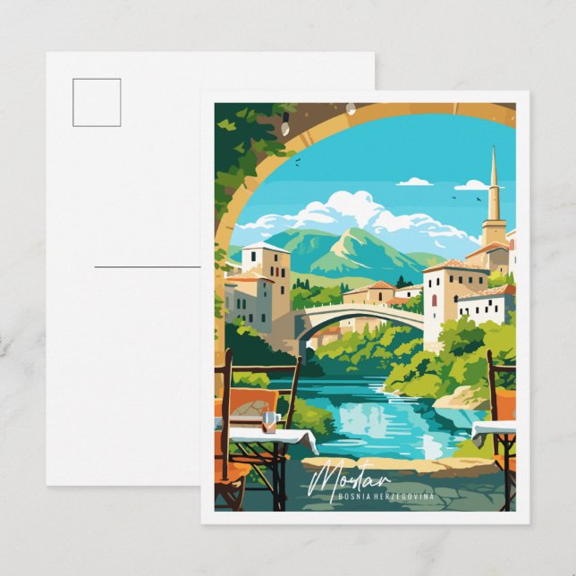 Mostar Bosnien Vintage Reisebild Postkarte (Vorne/Hinten)