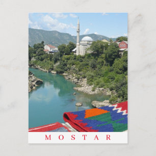 Mostar Fluss und Moschee Aussicht Postkarte