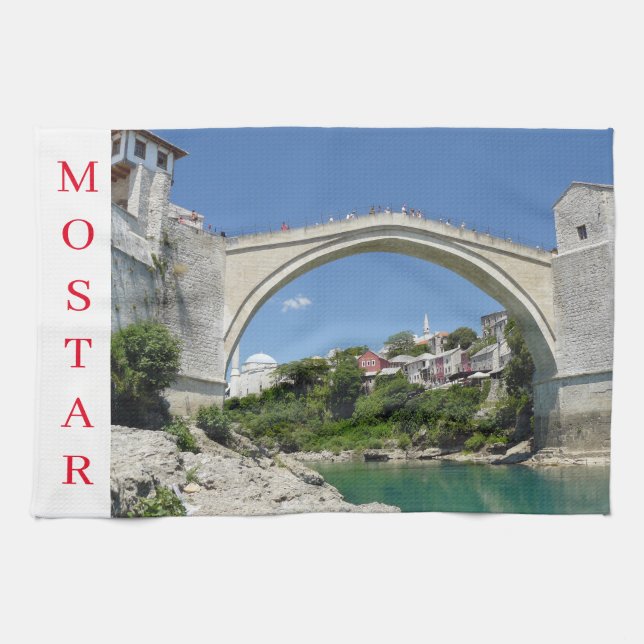 Mostar Old Bridge Blick Teetuch Geschirrtuch (Horizontal)