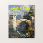 Mostar Stari Most Travel Oil Malerei Art Vintag<br><div class="desc">Mostar Reisedesign im Stil der Renaissance-Kunst. Es ist bekannt für die ikonische Stari Most (Alte Brücke),  eine rekonstruierte mittelalterliche Bogenbrücke.</div>