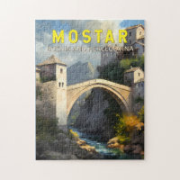 Mostar Stari Most Travel Oil Malerei Art Vintag