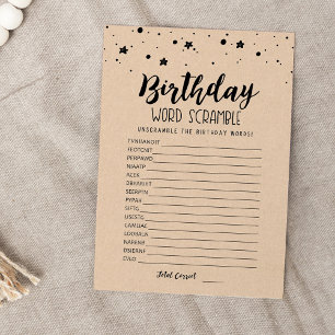Mot d'anniversaire avec Réponses jeu Carte