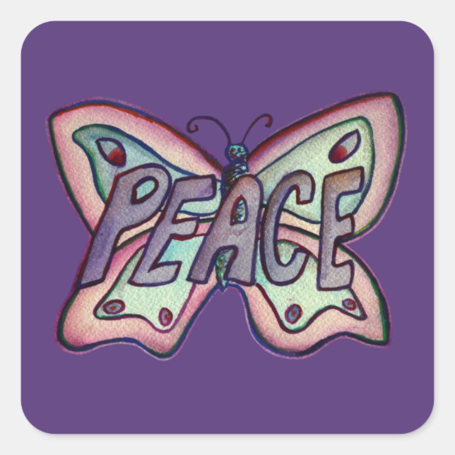 Mot de Paix Art Papillon violet autocollants (Devant)