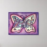Mot de Paix Papillon violet toile d'art Peinture