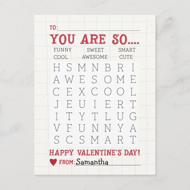Mot mignon Recherche Carte postale Saint Valentin  (Devant)
