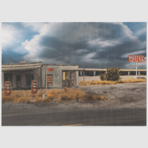 Motel Vintag Decoupage der alten Gasstation Seidenpapier