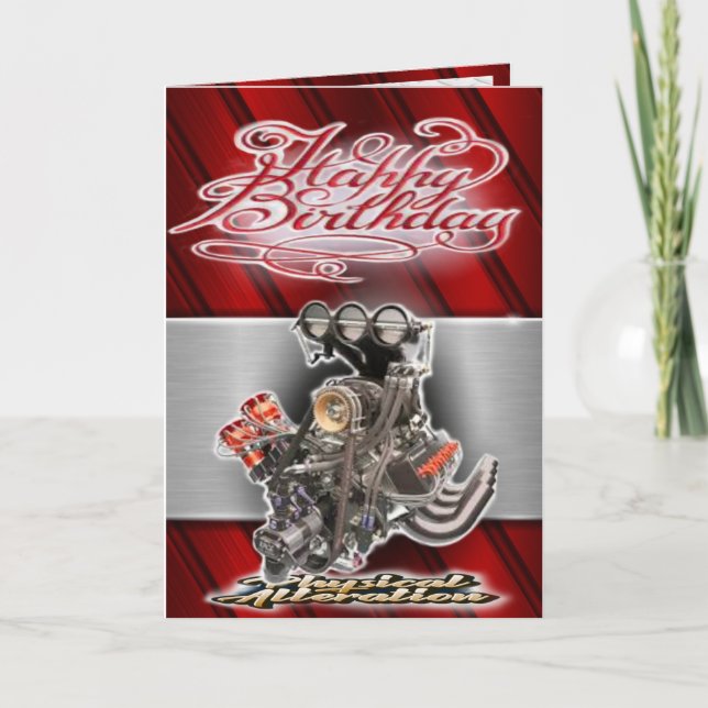 Moteur dragster carte anniversaire (Devant)
