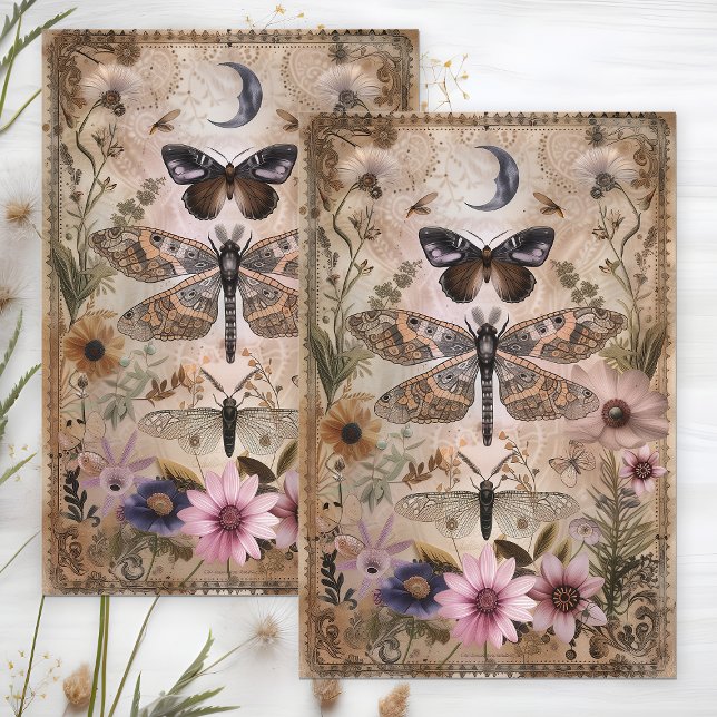 MOTH AND BUTTERFLY FLORAL DECOUPAGE TISSUPAPIER SEIDENPAPIER (MOTH AND BUTTERFLY FLORAL DECOUPAGE TISSUE PAPER)