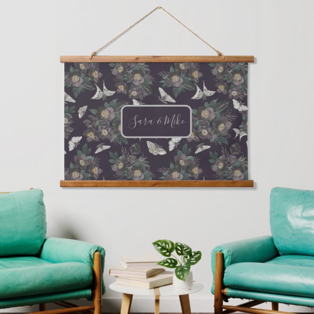 Moth Butterfly Muster hängend Tapestry Wandteppich Mit Holzrahmen (Wohnzimmer)