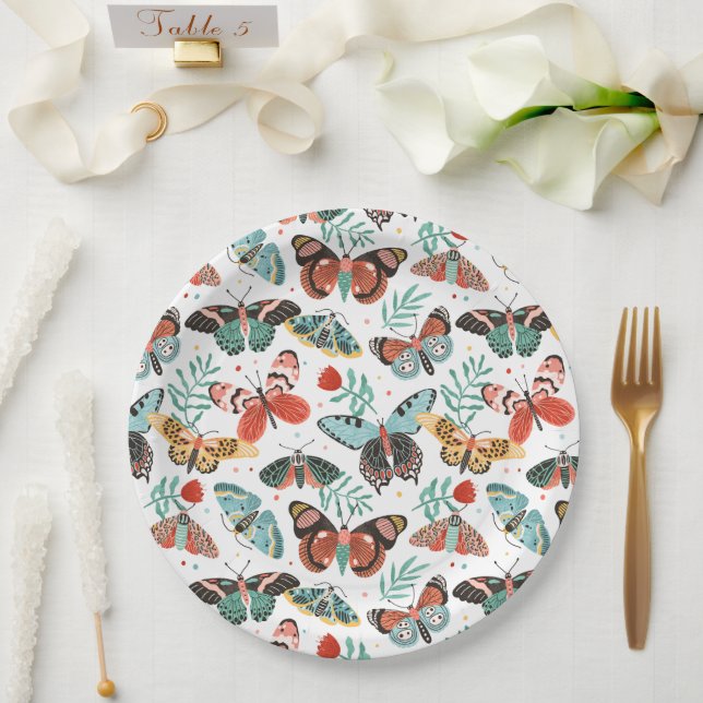Moth Butterfly Pattern Pappteller (Hochzeit)