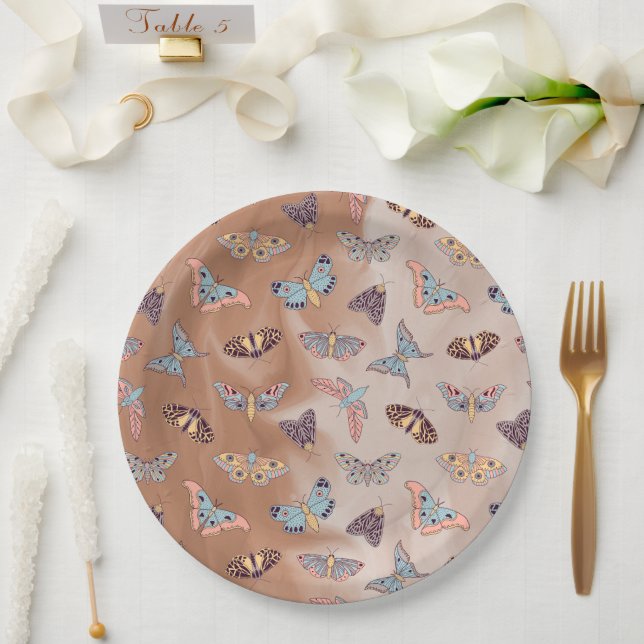 Moth Butterfly Pattern Pappteller (Hochzeit)