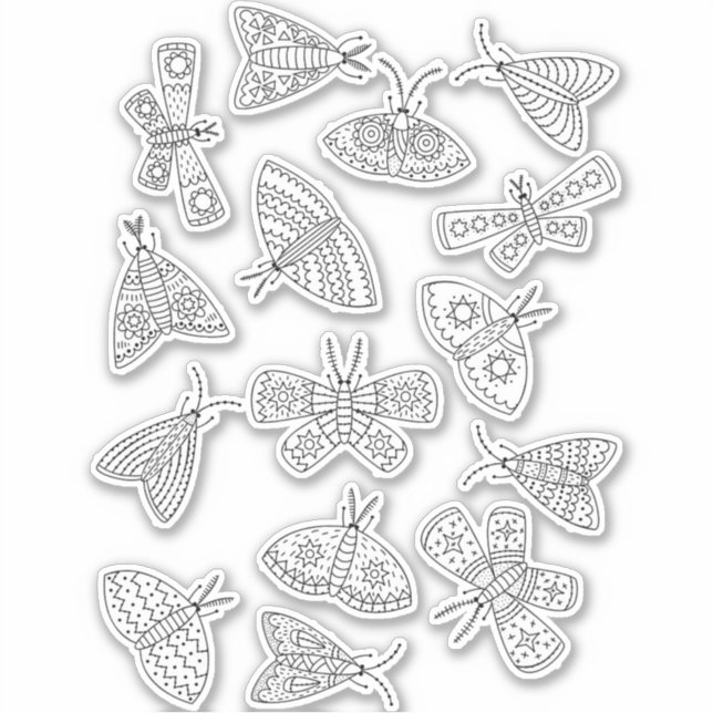 Moth Line Art Zeichnend Aufkleber (Vorderseite)