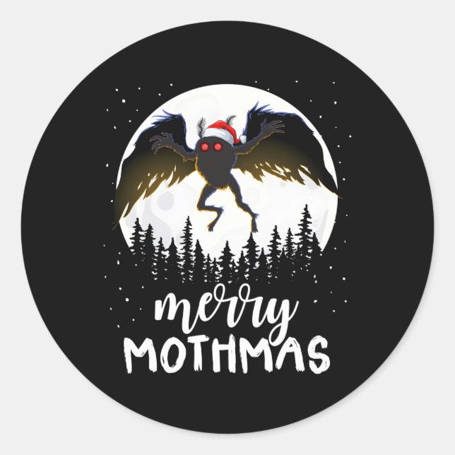 Moth Merry Mothmas Creepy Folklore Cryptid Runder Aufkleber (Vorderseite)