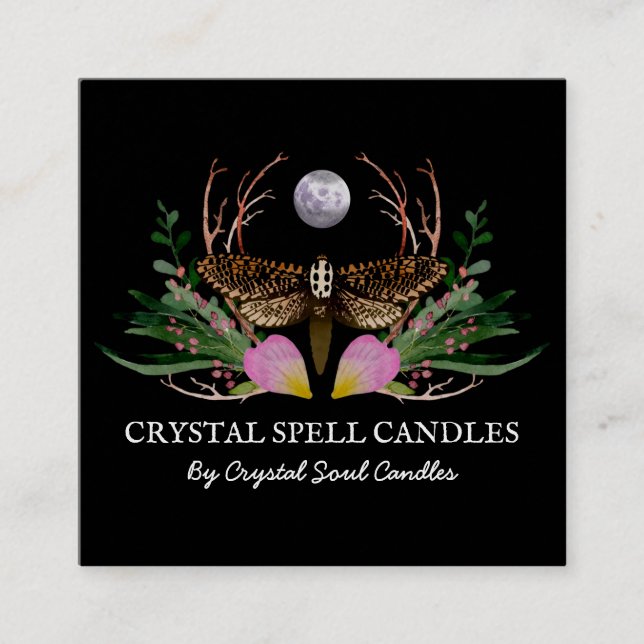 Moth Moon Candle Intention Zauber Quadratische Visitenkarte (Vorderseite)