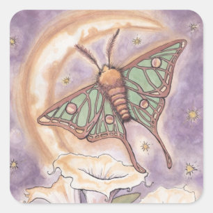 Moth & Moonblumen Quadratischer Aufkleber