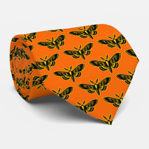 Moth Pattern - Schwarz und Gelb auf Orange Krawatte