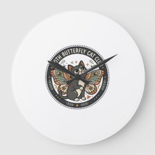 Moth Schmetterling Katze POD Vektorkunst - Moth Sc Große Wanduhr