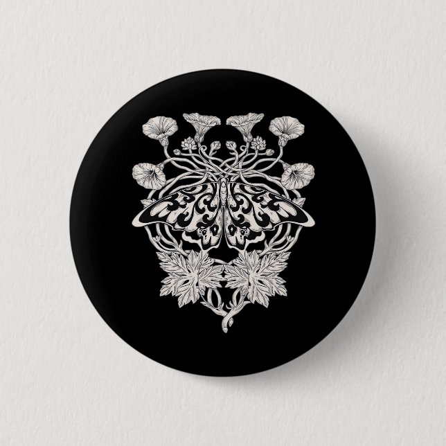 Moth Talisman - Whimsigoth Screenprint Style Drawi Button (Vorderseite)