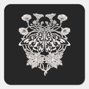Moth Talisman - Whimsigoth Screenprint Style Drawi Quadratischer Aufkleber