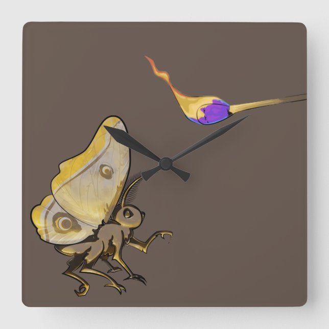 Moth to Flame Quadratische Wanduhr (Vorderseite)