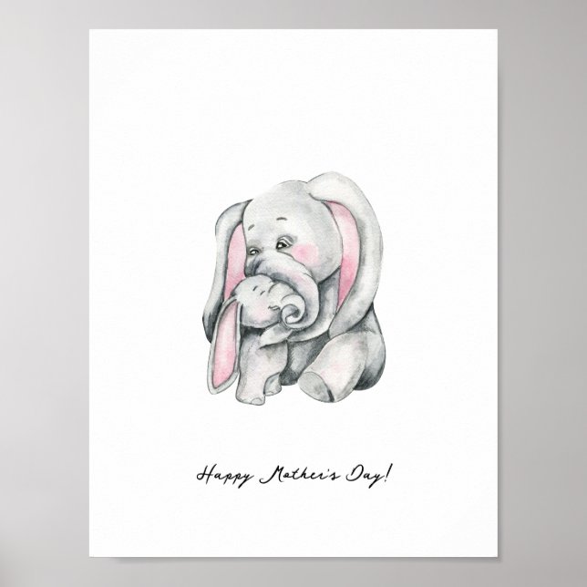 Mother And Baby Elephant Happy Mother's Day Poster (Vorne)